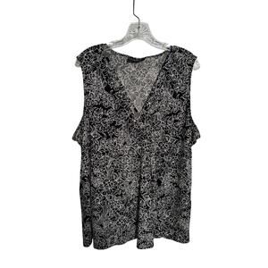 Lane Bryant Sleeveless Top Tank Blouse Black White Printed Size 22/24